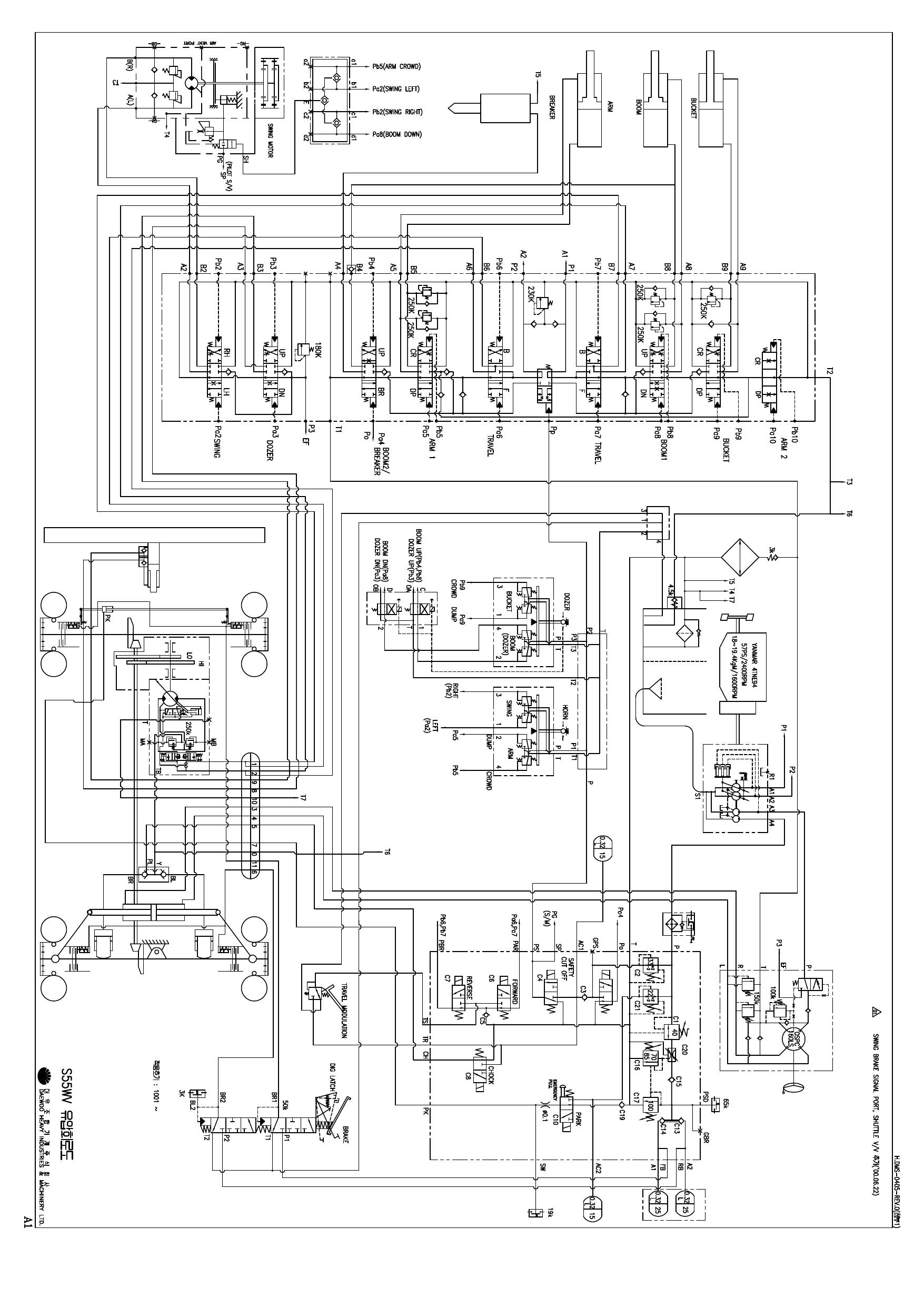 S55W-V Hydraulic Circuit Diagram Schematic Daewoo Doosan